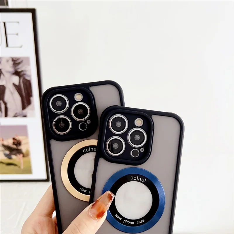 For iPhone 14 Pro Max Case Compatible with MagSafe Ring Logo View TPU + PC Phone Cover - Blue