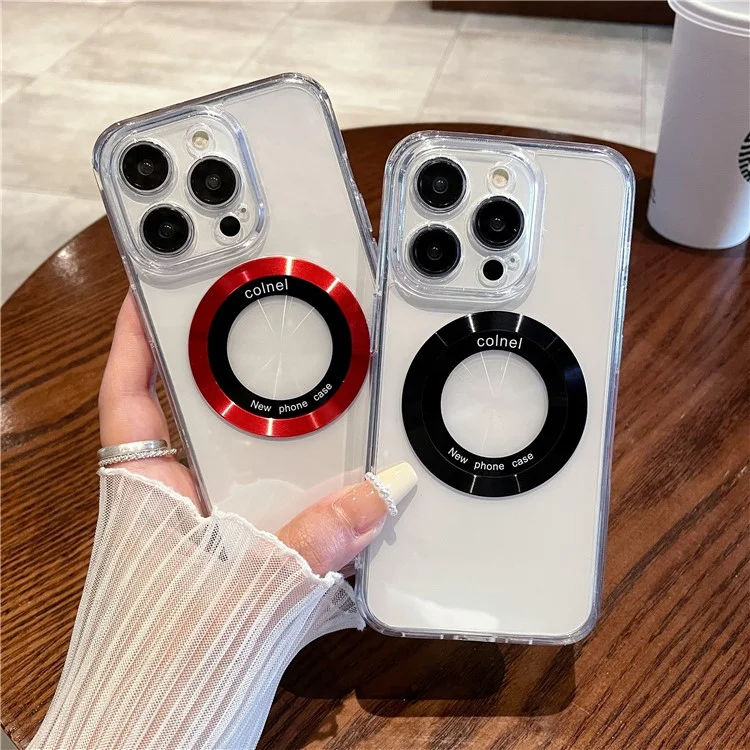 Für iPhone 15 Pro Max Magnetische Hülle Transparente Rückseite Handyhülle TPU + PC mit Ringlogo-Ansicht - Gold