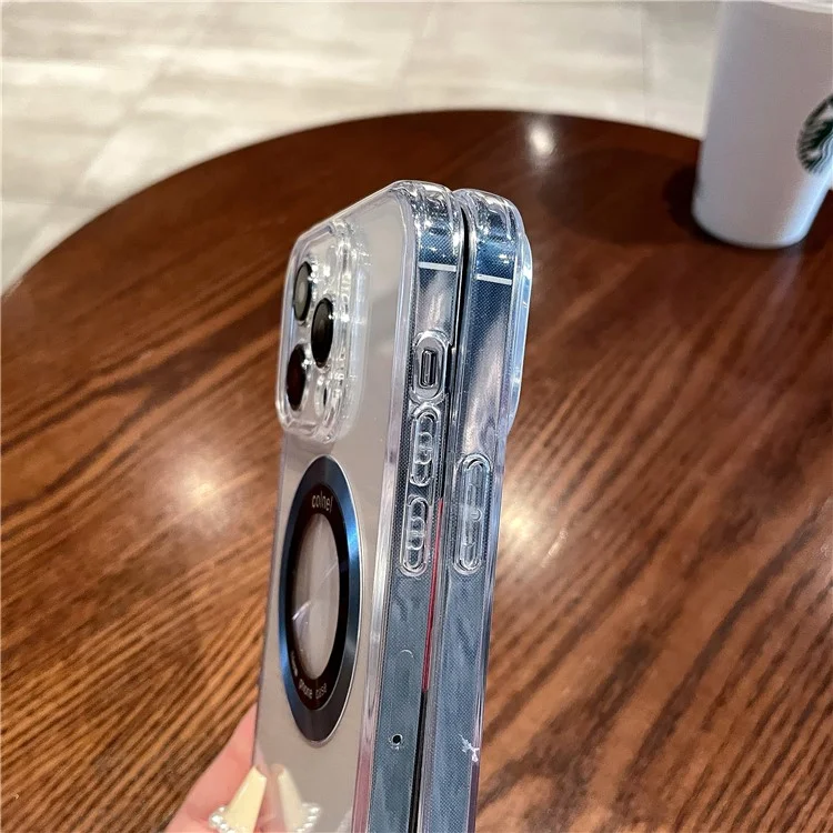 Für iPhone 15 Pro Max Magnetische Hülle Transparente Rückseite Handyhülle TPU + PC mit Ringlogo-Ansicht - Gold