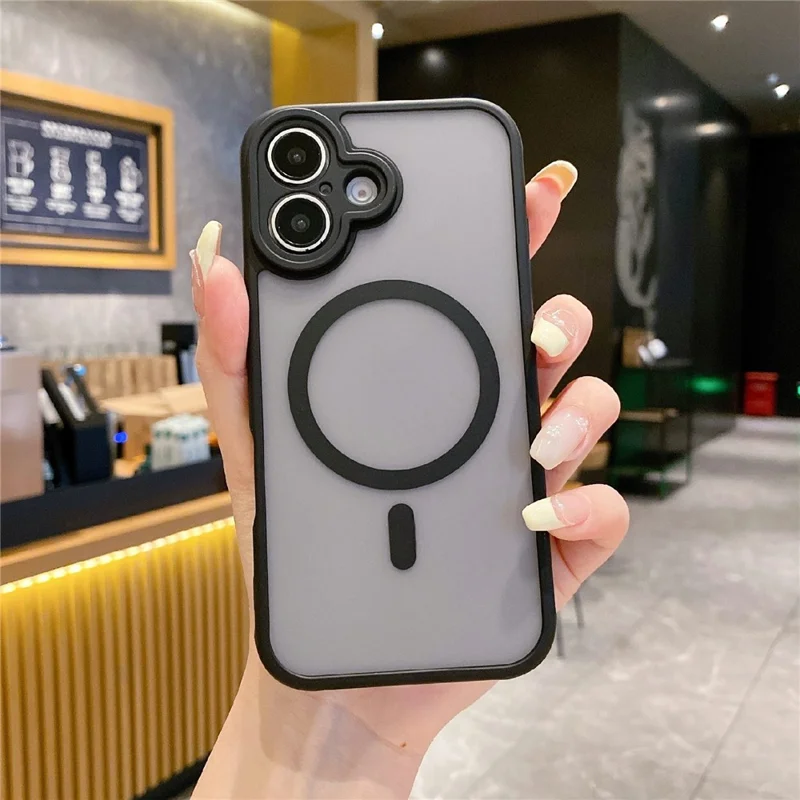 Kompatible Hülle für iPhone 16 mit MagSafe, TPU + PC, mattes Touchscreen-Cover - Schwarz
