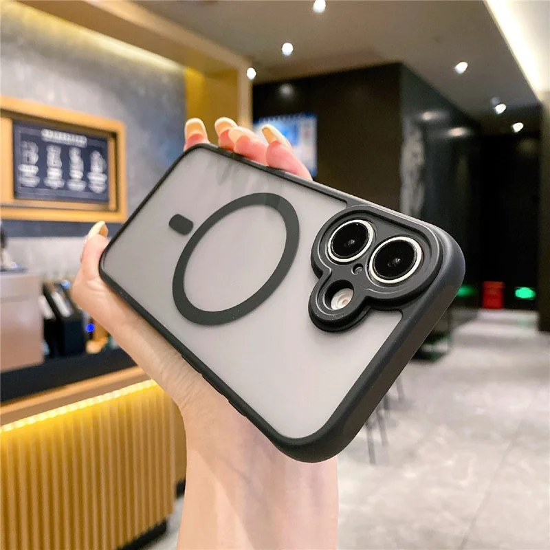 Kompatible Hülle für iPhone 16 mit MagSafe, TPU + PC, mattes Touchscreen-Cover - Schwarz