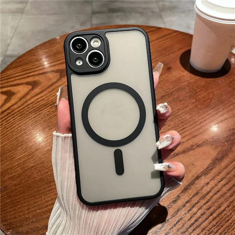 For iPhone 14 Case Compatible with MagSafe TPU + PC Skin Touch Matte Phone Cover - Black