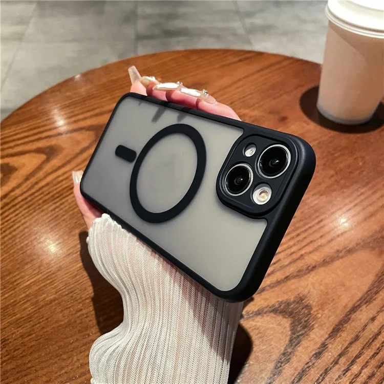 For iPhone 14 Case Compatible with MagSafe TPU + PC Skin Touch Matte Phone Cover - Black