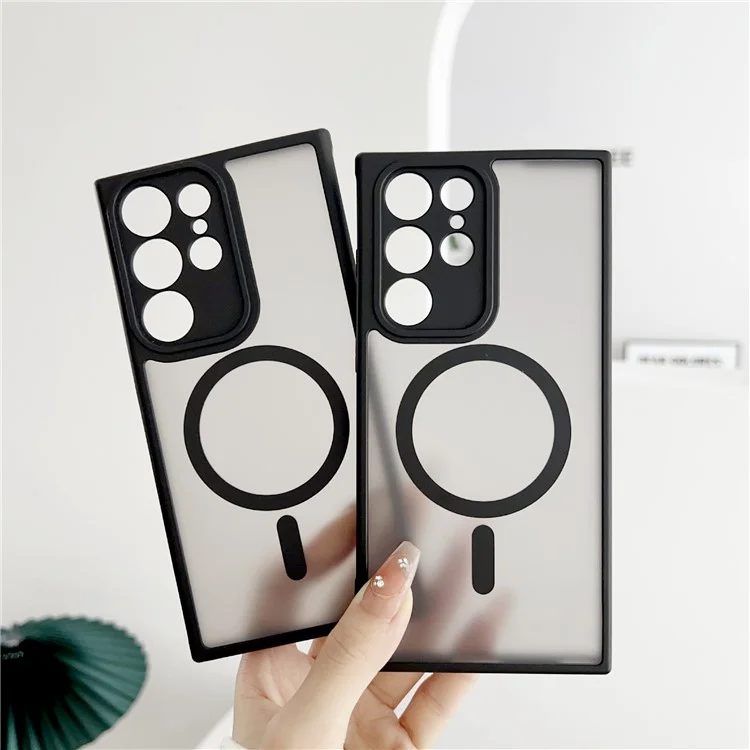 For Samsung Galaxy S24 Ultra Case Compatible with MagSafe TPU + PC Skin Touch Matte Phone Cover - Black