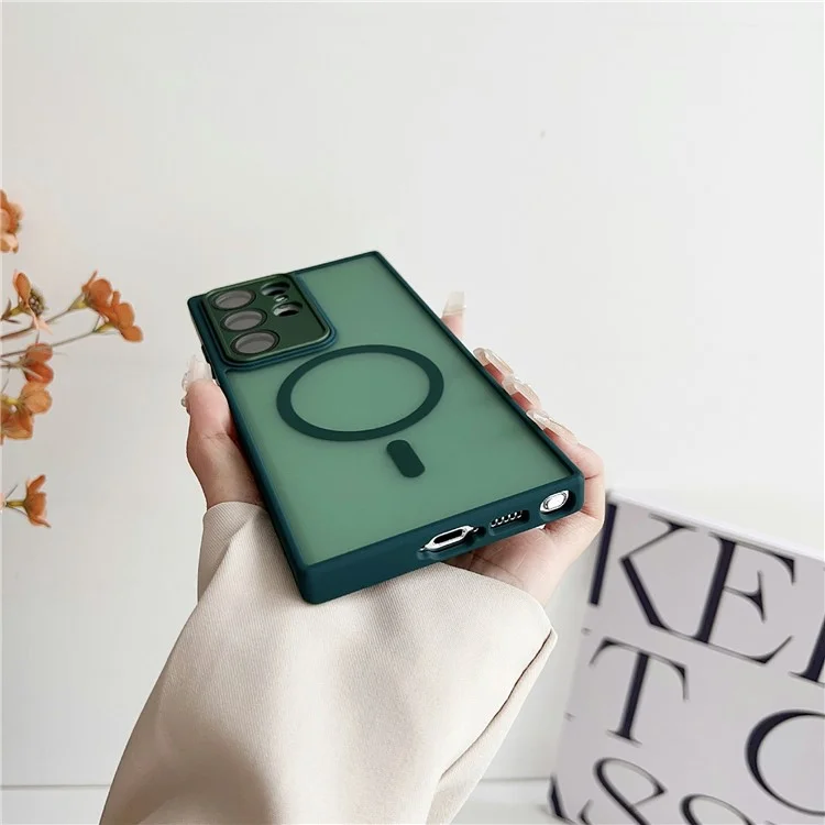 Für Samsung Galaxy S24 Ultra Magnetische Hülle mit Objektivfolie Skin Touch TPU + PC Handyrückseite - Grau