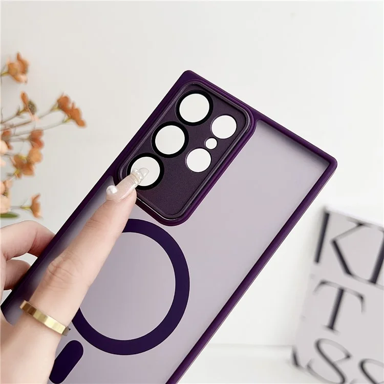 Für Samsung Galaxy S24 Ultra Magnetische Hülle mit Objektivfolie Skin Touch TPU + PC Handyrückseite - Grau