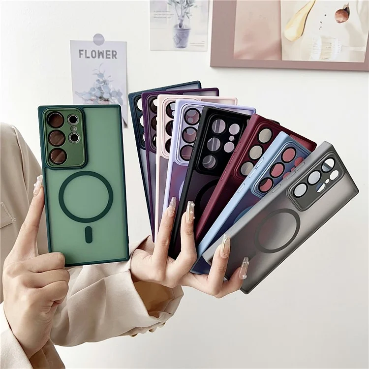Für Samsung Galaxy S24 Ultra Magnetische Hülle mit Objektivfolie Skin Touch TPU + PC Handyrückseite - Grau