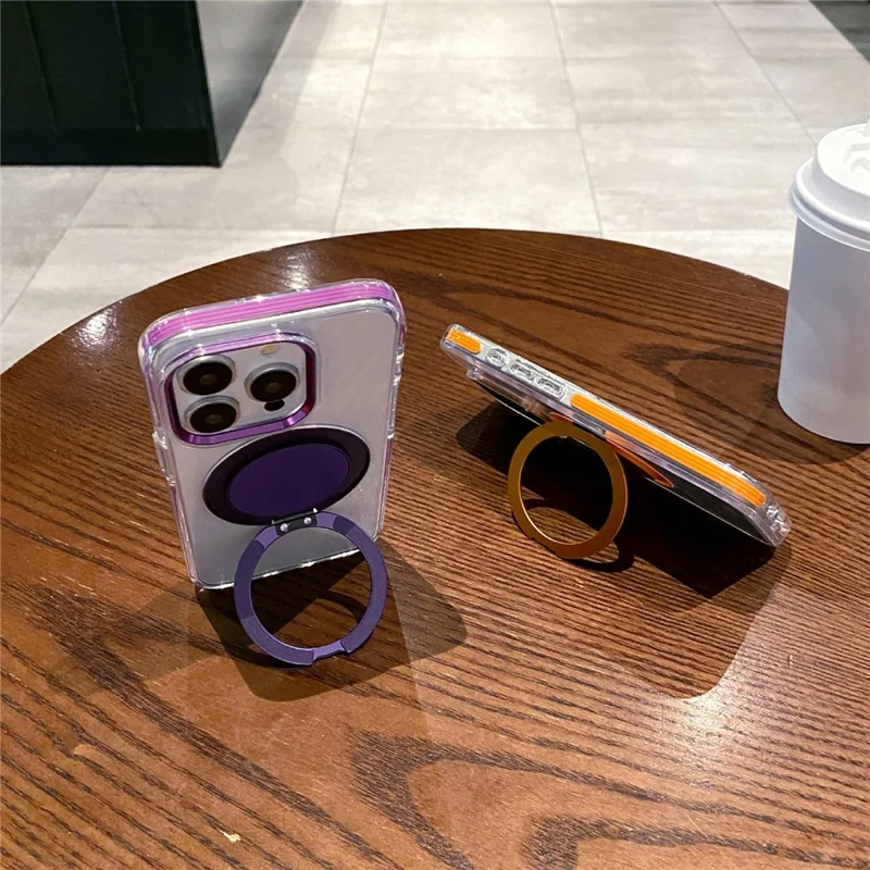 For iPhone 15 Pro Magnetic Case with Kickstand PC + TPU Clear Phone Back Cover - Orange