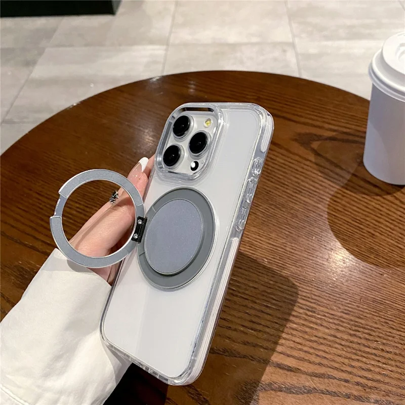 For iPhone 15 Pro Magnetic Case with Kickstand PC + TPU Clear Phone Back Cover - Orange