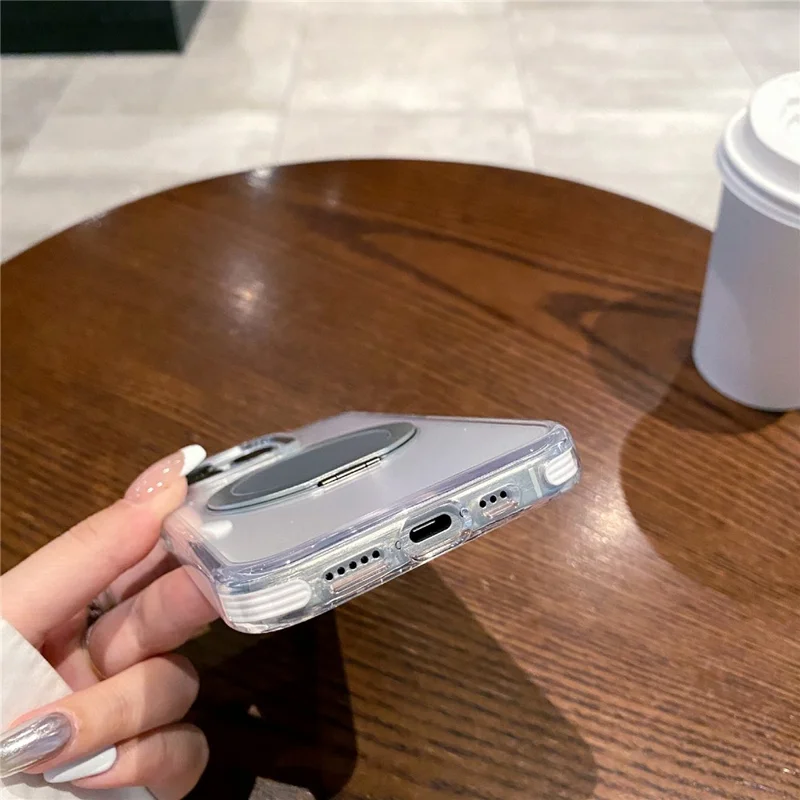 For iPhone 15 Pro Magnetic Case with Kickstand PC + TPU Clear Phone Back Cover - Orange