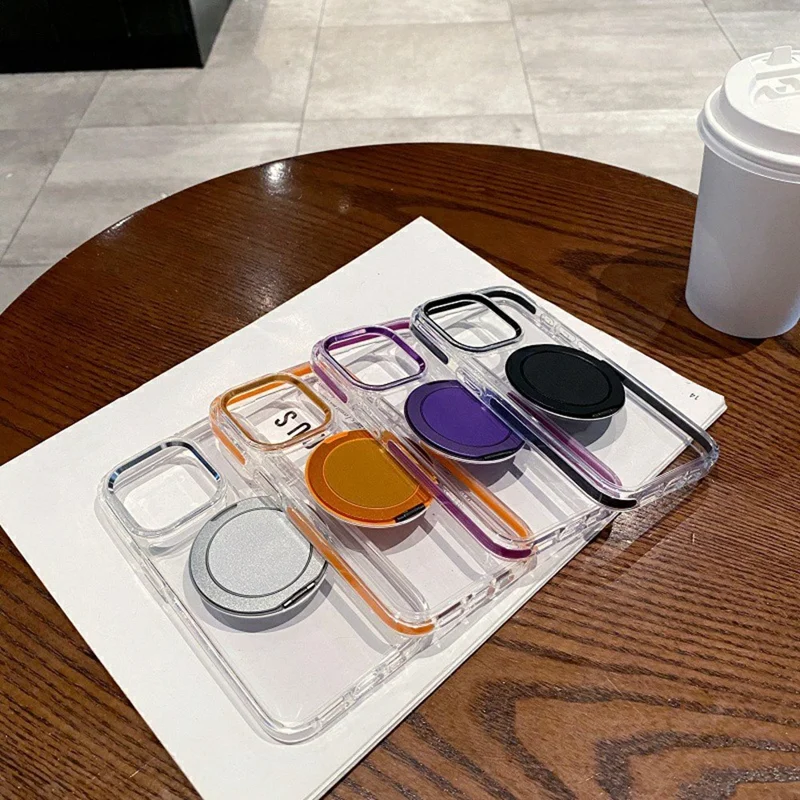 For iPhone 15 Pro Magnetic Case with Kickstand PC + TPU Clear Phone Back Cover - Orange