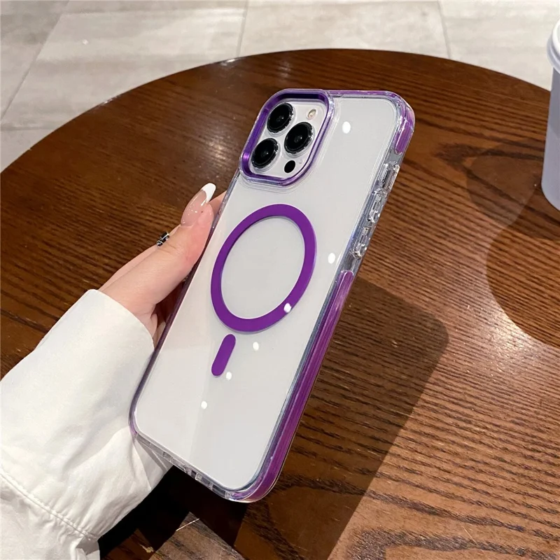 For iPhone 14 Pro Crystal Clear Case Compatible with MagSafe TPU + PC Phone Back Cover - Purple