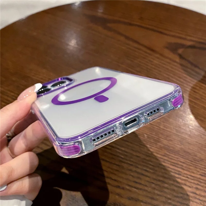 For iPhone 14 Pro Crystal Clear Case Compatible with MagSafe TPU + PC Phone Back Cover - Purple