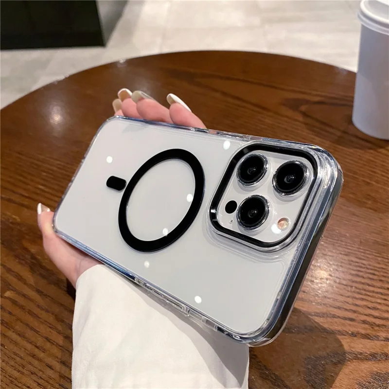 Voor iPhone 15 Pro transparant hoesje compatibel met MagSafe TPU + PC achterkant - Zwart