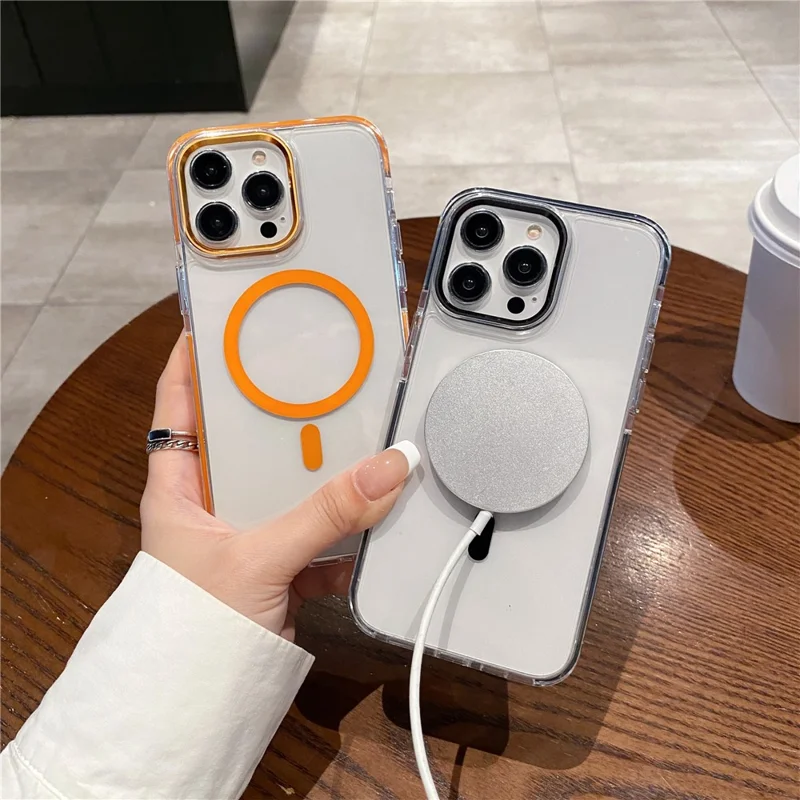 Voor iPhone 15 Pro transparant hoesje compatibel met MagSafe TPU + PC achterkant - Zwart