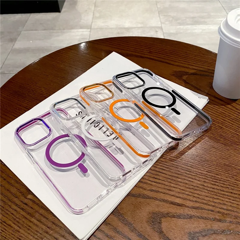 Voor iPhone 15 Pro transparant hoesje compatibel met MagSafe TPU + PC achterkant - Zwart