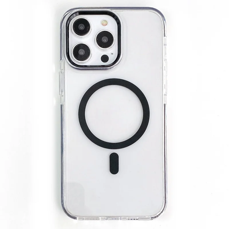 Pour iPhone 15 Pro Max Étui Cristal Transparent Compatible avec MagSafe TPU + PC Coque Arrière de Téléphone - Noir
