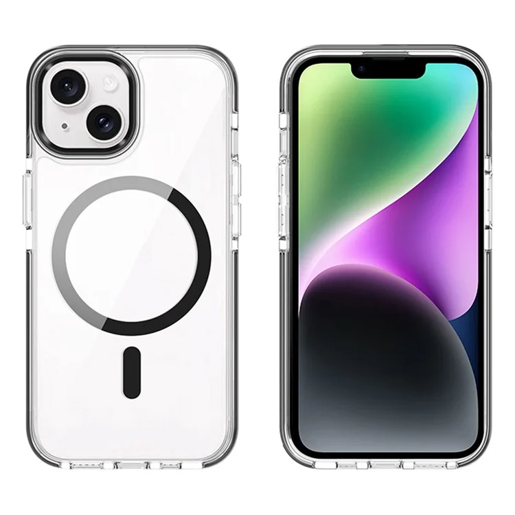Pour iPhone 14 Étui Cristal Transparent Compatible avec MagSafe TPU + PC Coque Arrière de Téléphone - Noir