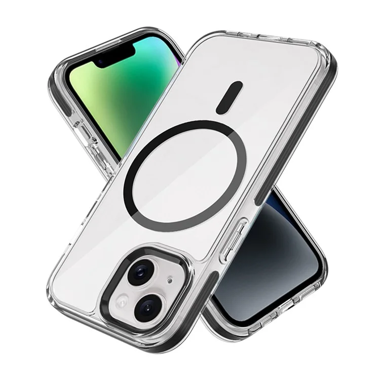 Pour iPhone 14 Étui Cristal Transparent Compatible avec MagSafe TPU + PC Coque Arrière de Téléphone - Noir