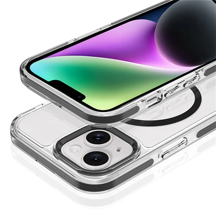 Pour iPhone 14 Étui Cristal Transparent Compatible avec MagSafe TPU + PC Coque Arrière de Téléphone - Noir