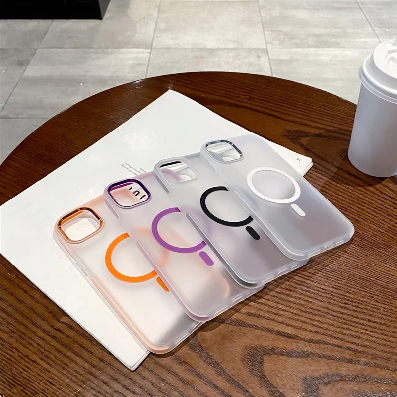 For iPhone 14 Case Compatible with MagSafe TPU + PC Translucent Matte Phone Cover - Black