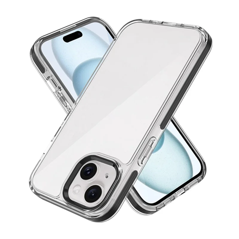 For iPhone 15 Phone Case Ultra Clear Shockproof PC + TPU Back Cover - Black