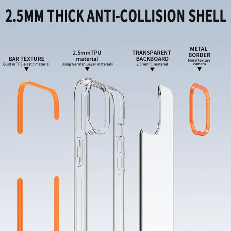 For iPhone 14 Phone Case Ultra Clear Shockproof PC + TPU Back Cover - Black