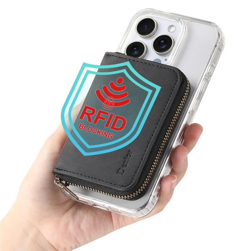 Pinpai Für iPhone 16 Pro Hülle mit Lederhaptik, abnehmbarem Reißverschluss-Kartenfach - Schwarz