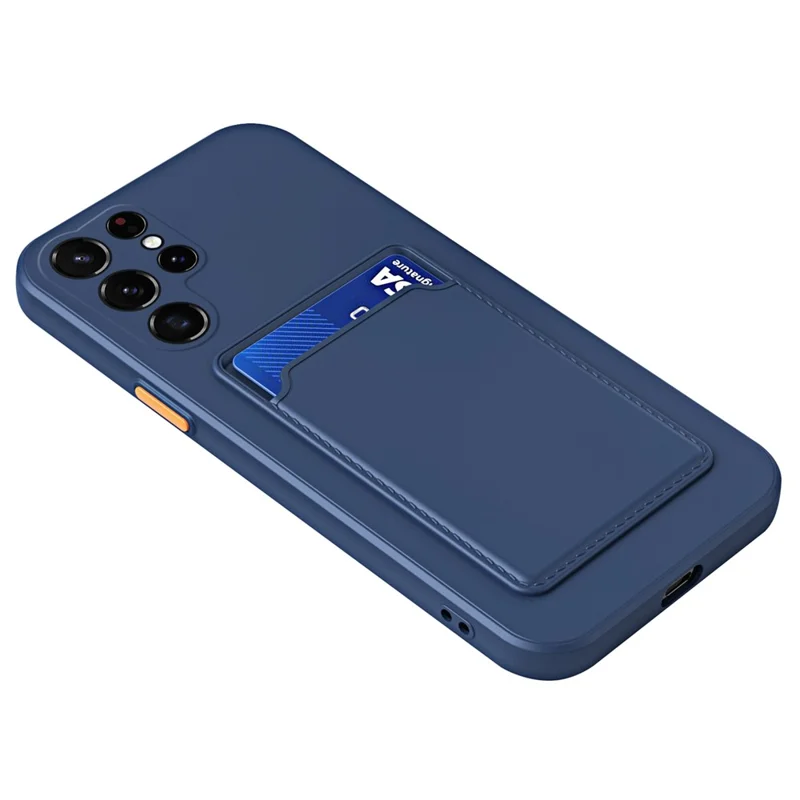 For Samsung Galaxy S25 Ultra Case Soft Silicone Phone Back Cover with Card Holder - Dark Blue