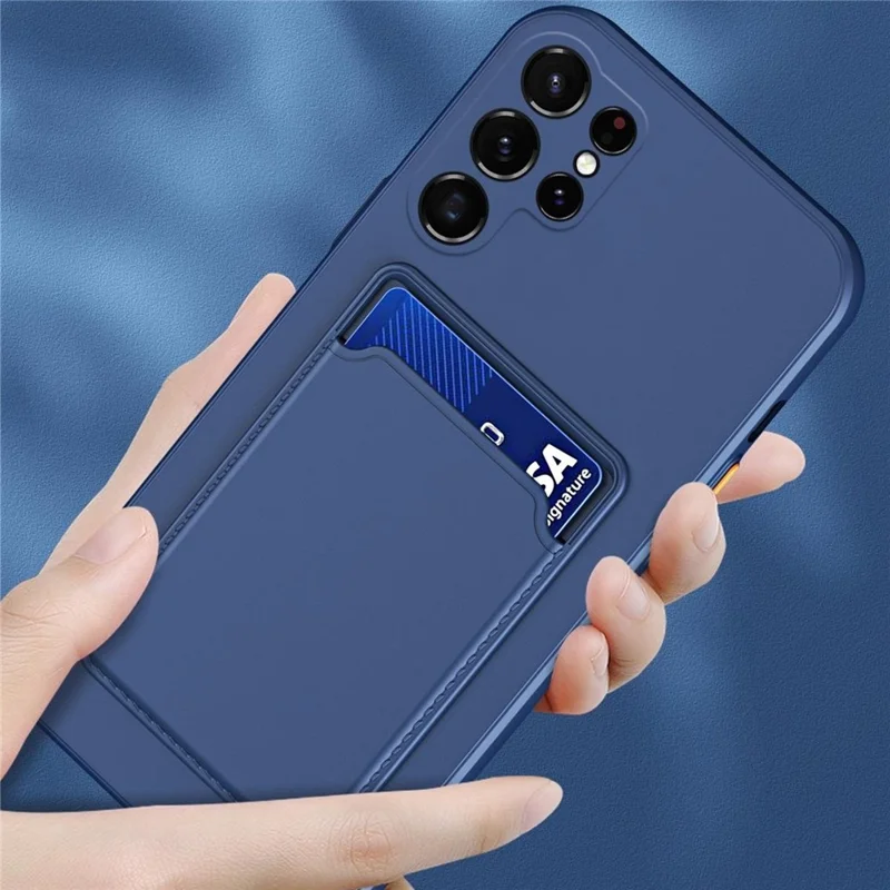 For Samsung Galaxy S25 Ultra Case Soft Silicone Phone Back Cover with Card Holder - Dark Blue