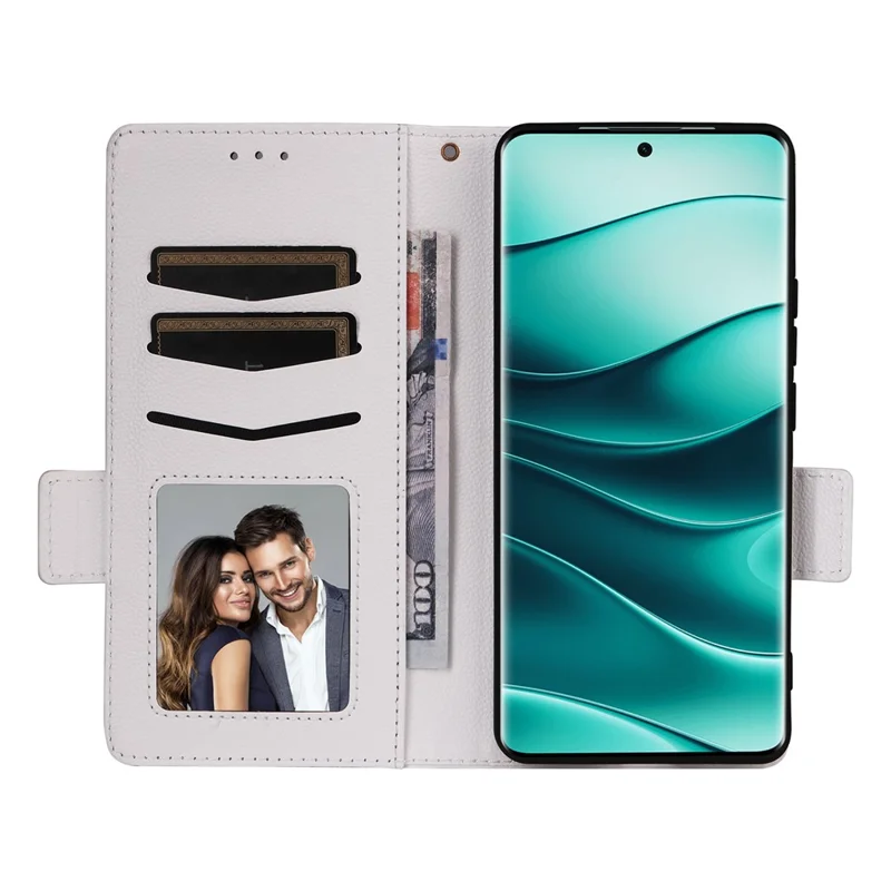 Leather Case for Xiaomi Redmi Note 14 Pro 4G Case with Wrist Strap Litchi Texture PU Leather Wallet Phone Cover - White
