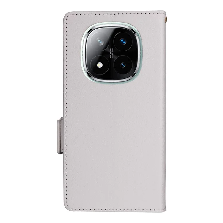 Leather Case for Xiaomi Redmi Note 14 Pro 4G Case with Wrist Strap Litchi Texture PU Leather Wallet Phone Cover - White