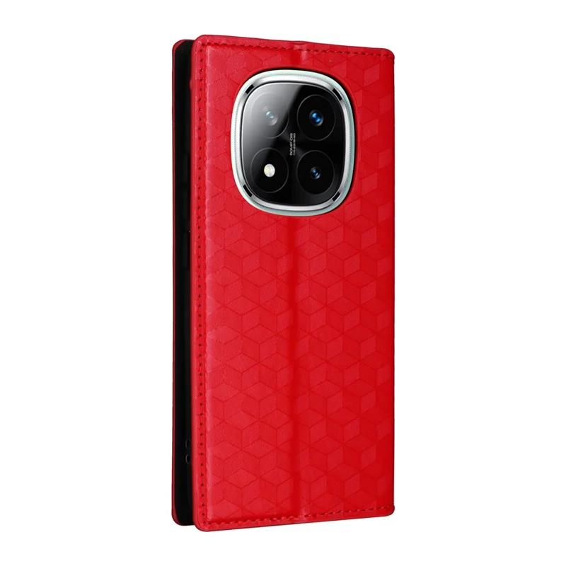 For Xiaomi Redmi Note 14 Pro 4G Wallet Case Rhombus Imprinted Leather Phone Cover - Red