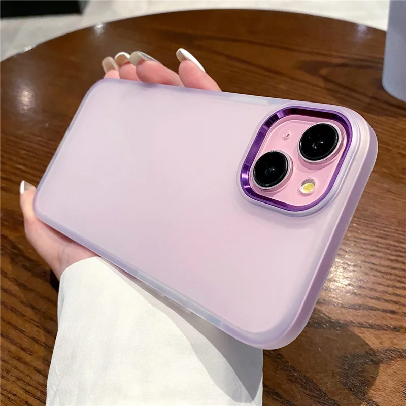 For iPhone 14 Case TPU + PC Translucent Matte Anti Drop Phone Back Cover - Purple