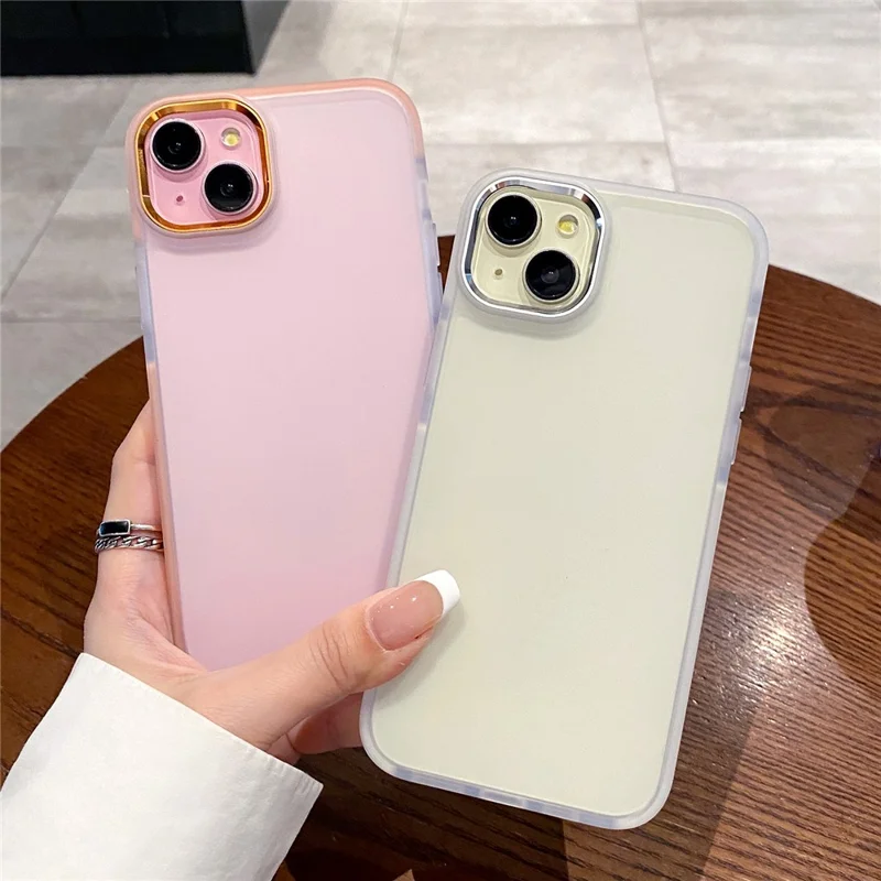 For iPhone 14 Case TPU + PC Translucent Matte Anti Drop Phone Back Cover - Black