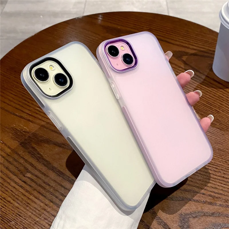 For iPhone 14 Case TPU + PC Translucent Matte Anti Drop Phone Back Cover - Black