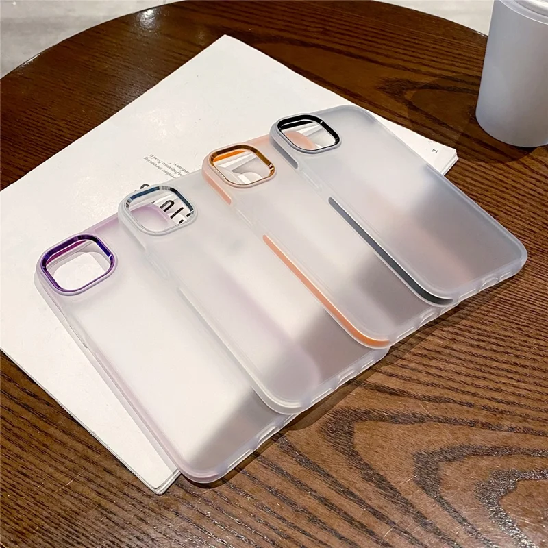 For iPhone 14 Case TPU + PC Translucent Matte Anti Drop Phone Back Cover - Black