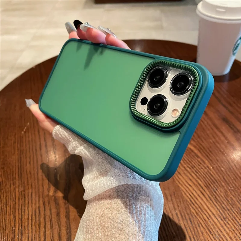 For iPhone 15 Pro Max Case Gear Inspired Design PC + TPU Skin Touch Phone Cover - Green
