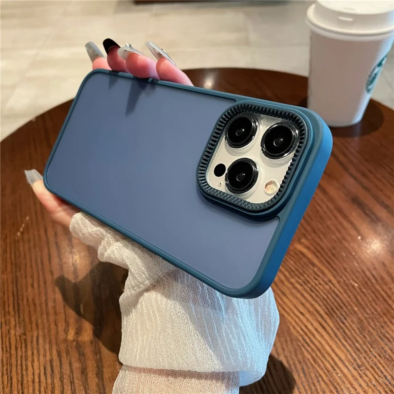 For iPhone 14 Pro Case Gear Inspired Design PC + TPU Skin Touch Phone Cover - Dark Blue