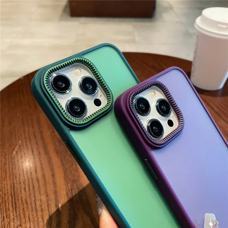 For iPhone 14 Pro Case Gear Inspired Design PC + TPU Skin Touch Phone Cover - Dark Blue