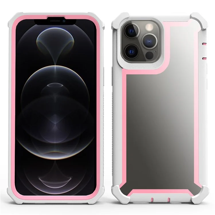 For iPhone 15 Pro Max Case Reinforced Corner Design TPU + PC Shockproof Phone Cover - White  /  Pink