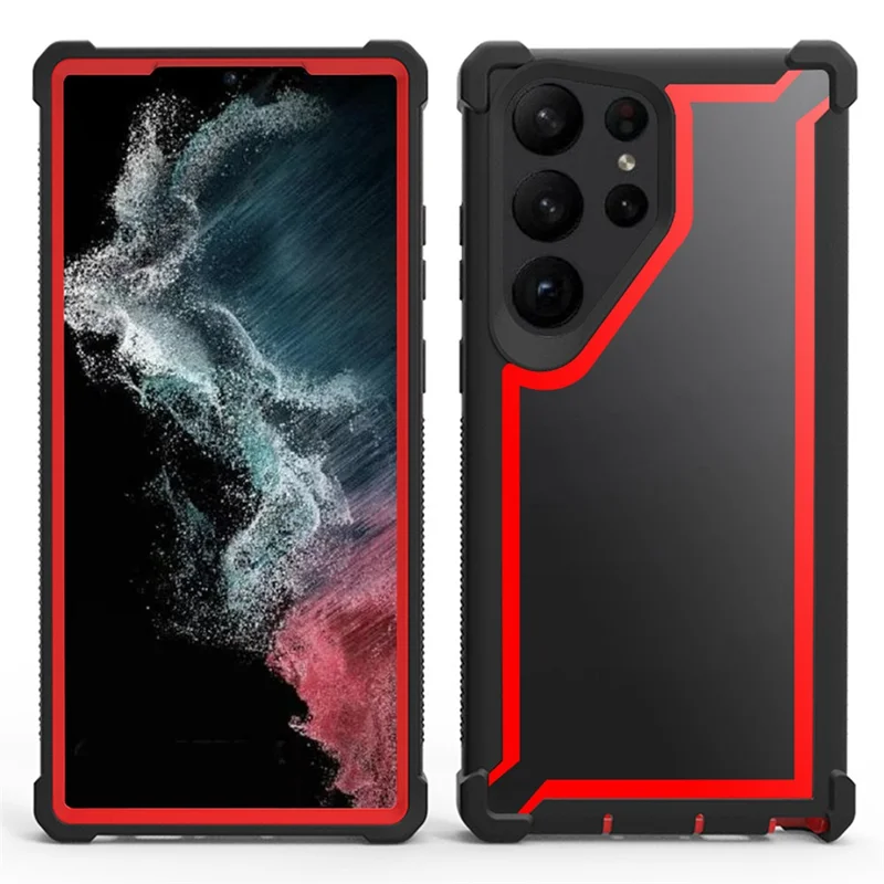 For Samsung Galaxy S23 Ultra Case Reinforced Corner Design TPU + PC Shockproof Phone Cover - Black  /  Red