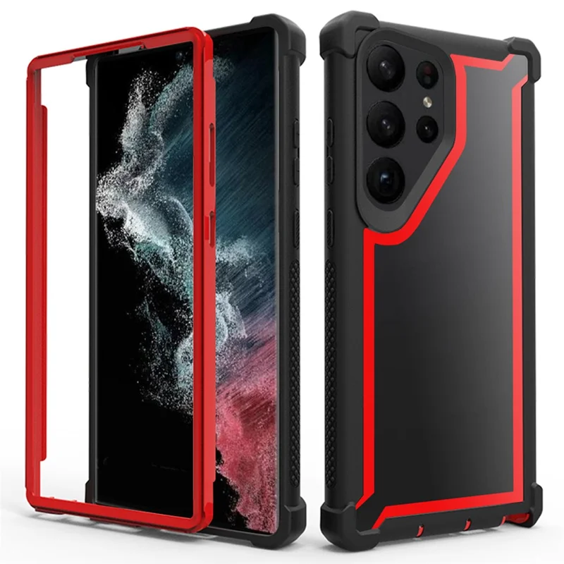 For Samsung Galaxy S23 Ultra Case Reinforced Corner Design TPU + PC Shockproof Phone Cover - Black  /  Red
