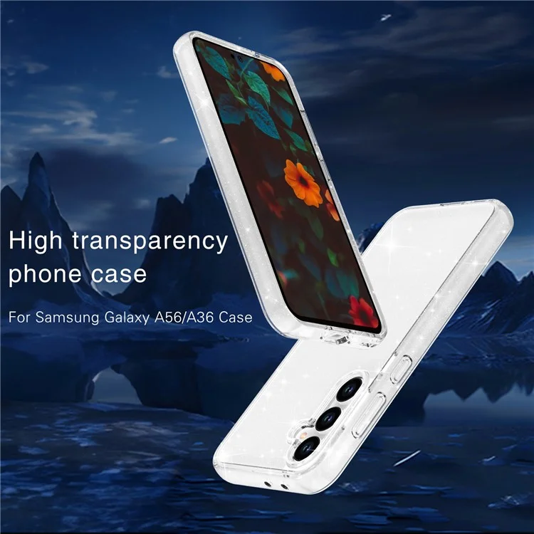 For Samsung Galaxy A36 5G / A56 5G Case Sparkly Powder Glitter Shiny Soft TPU + Hard PC Back Cover - White