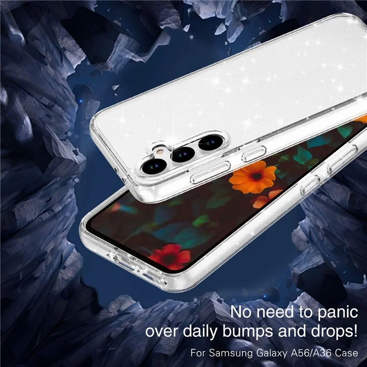 For Samsung Galaxy A36 5G / A56 5G Case Sparkly Powder Glitter Shiny Soft TPU + Hard PC Back Cover - White
