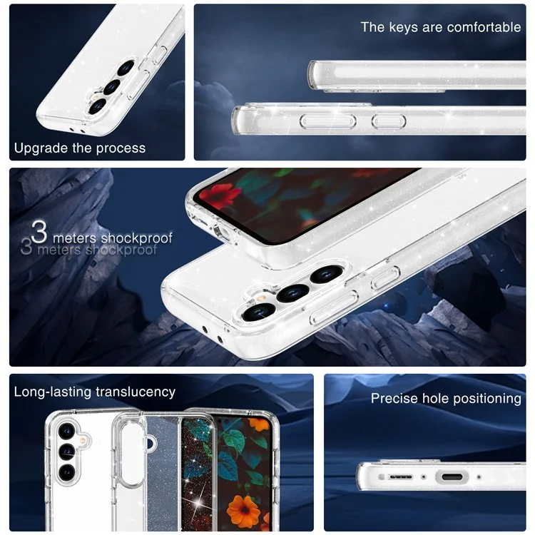 For Samsung Galaxy A36 5G / A56 5G Case Sparkly Powder Glitter Shiny Soft TPU + Hard PC Back Cover - White