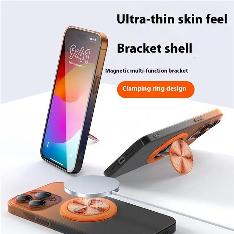 Für iPhone 16 Pro Max Hülle mit Drehmechanismus Farbverlauf Hartplastik Handyhülle - Orange + Schwarz