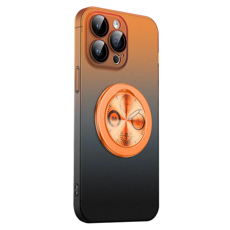 For iPhone 15 Pro Case Dial Kickstand Gradient Color Hard PC Phone Case - Orange + Black