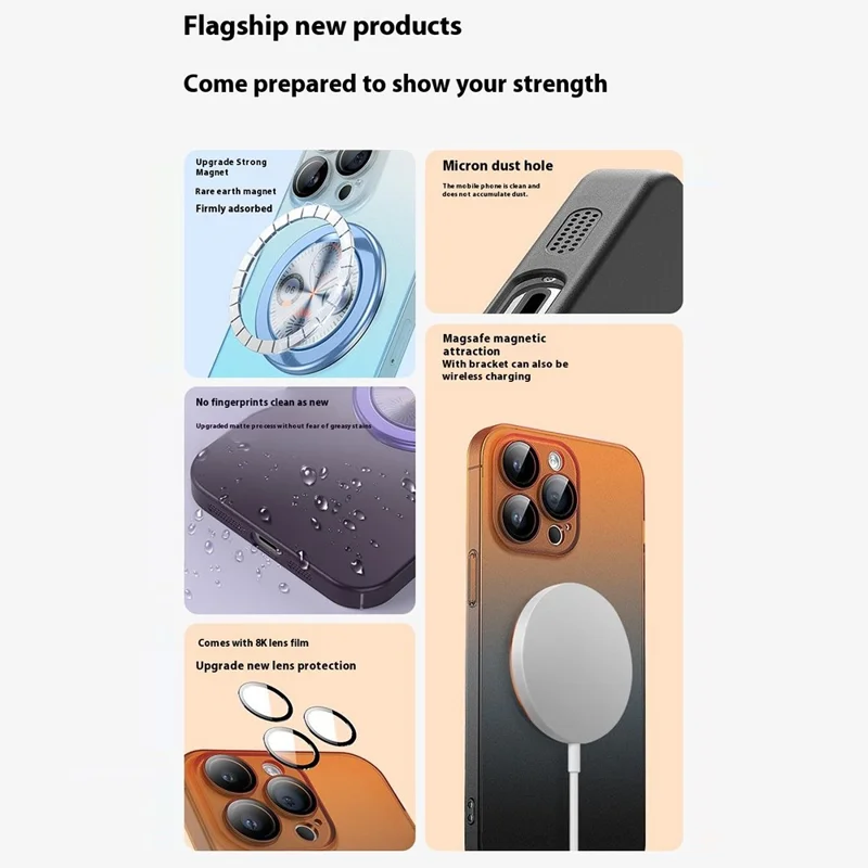 For iPhone 15 Pro Case Dial Kickstand Gradient Color Hard PC Phone Case - Orange + Black