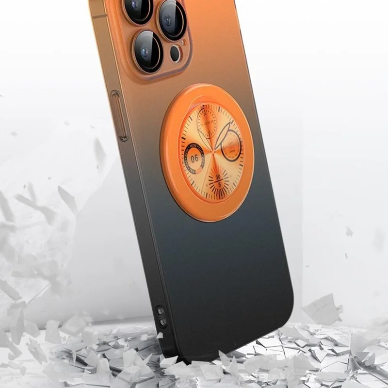 For iPhone 15 Pro Case Dial Kickstand Gradient Color Hard PC Phone Case - Orange + Black